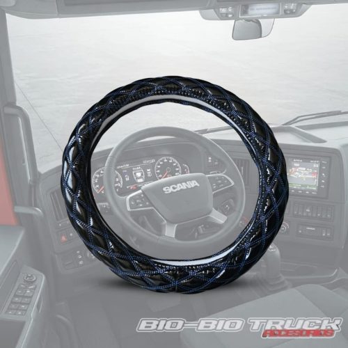 CUBRE VOLANTE NEGRO HILO AZUL BRILLANTE 45 CM