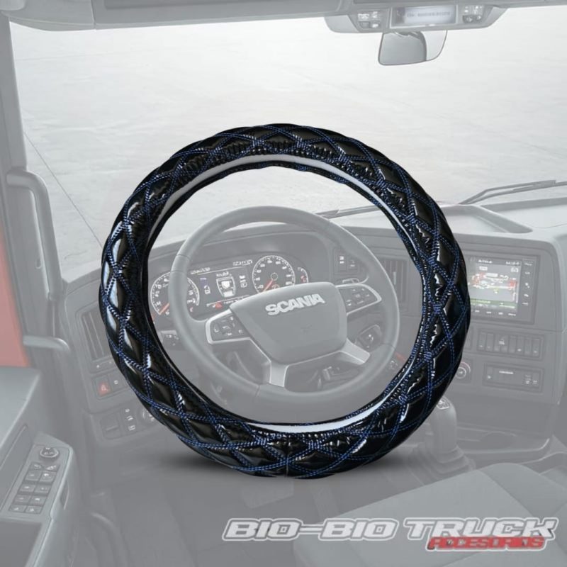 CUBRE VOLANTE NEGRO HILO AZUL BRILLANTE 45 CM