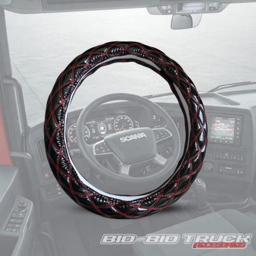 CUBRE VOLANTE NEGRO HILO ROJO BRILLANTE 45 CM