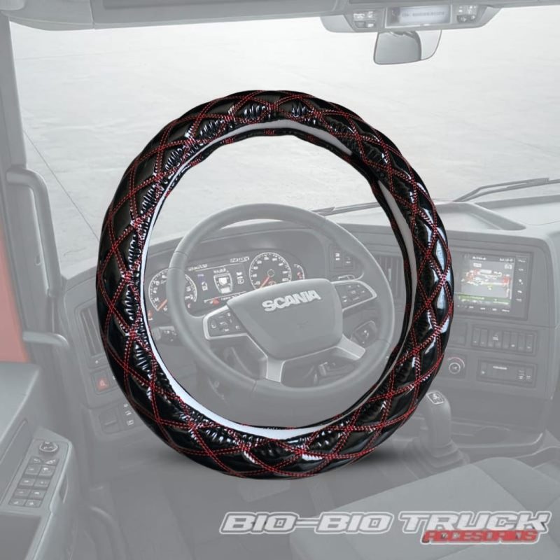CUBRE VOLANTE NEGRO HILO ROJO BRILLANTE 45 CM